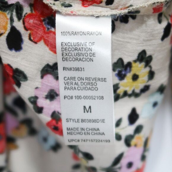 Democracy Womens Blouse Medium Red Beige Floral‎ Long Sleeve Boho Feminine Flowy - Picture 6 of 6
